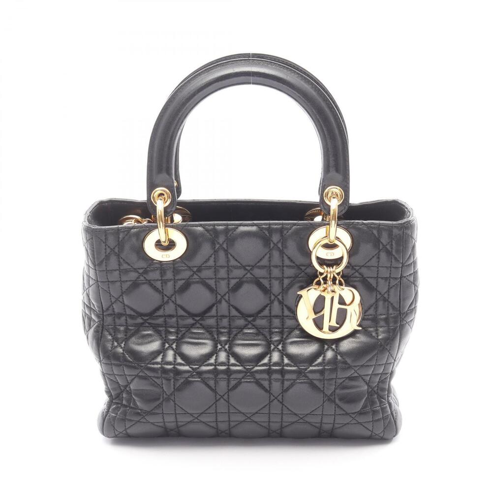 Christian Dior LADY Cannage Handbag Leather Black